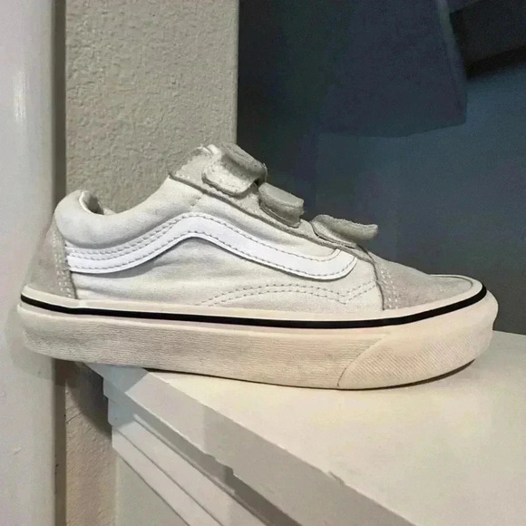 Unisex Vans Off The Wall 721356 Gray White Shoes Hook & Loop Closure Sneakers 4Y - Picture 5 of 9